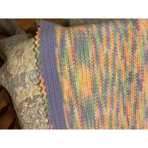 Pastel color afghan crochet throw/ blanket multicolor Super Cute Unique 88 X 90"